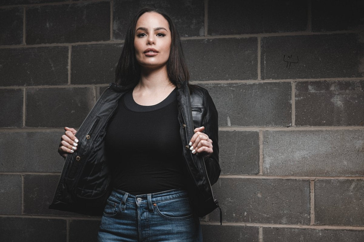 Women's Motorcycle Leather Riding Jacket- "Supastar"