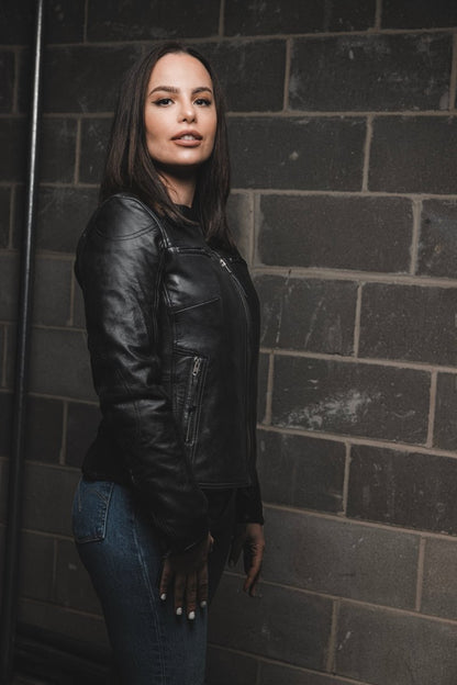 Women's Motorcycle Leather Riding Jacket- "Supastar"