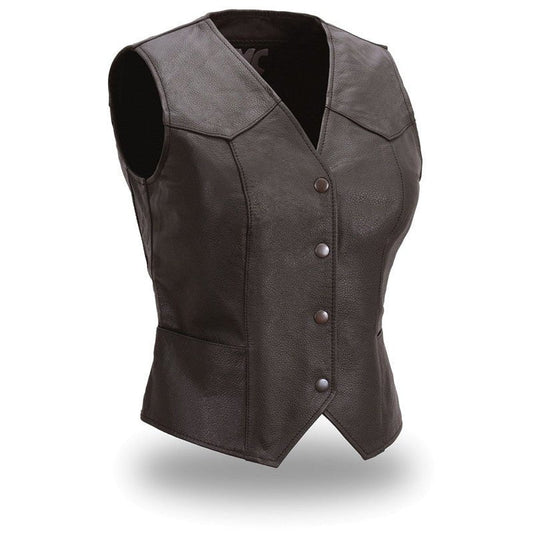 Women's Fitted Leather Motorcycle Vest- Sweet Sienna
