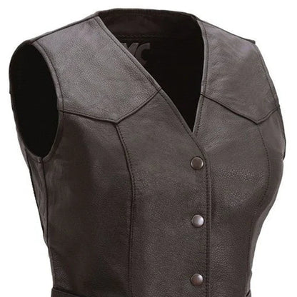 Women's Fitted Leather Motorcycle Vest- Sweet Sienna