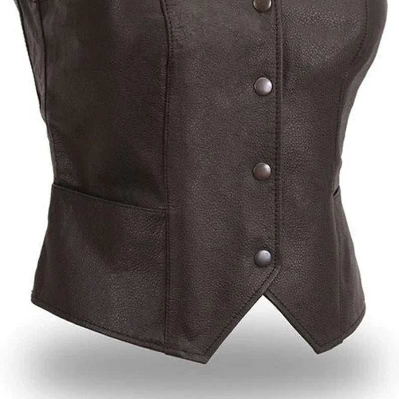 Women's Fitted Leather Motorcycle Vest- Sweet Sienna