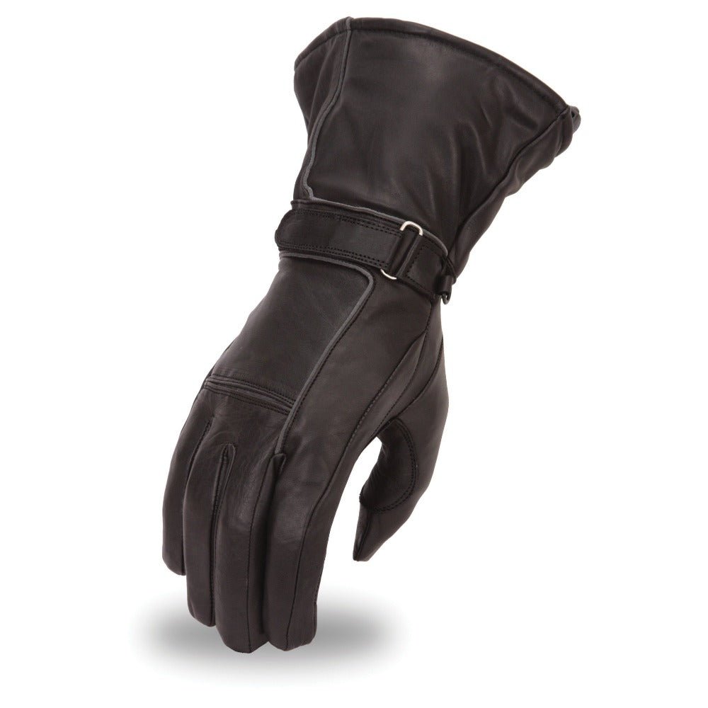 Women's Black Leather Gauntlet Gloves- "Tarraco"