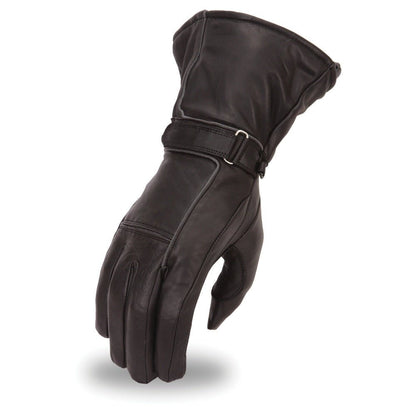 Women's Black Leather Gauntlet Gloves- "Tarraco"