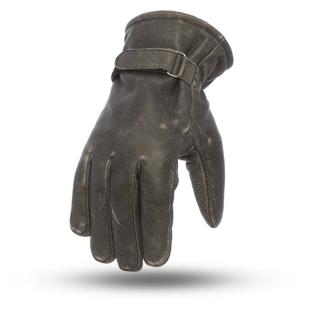 Men's Distressed Black Leather Riding Glove- "Teton"