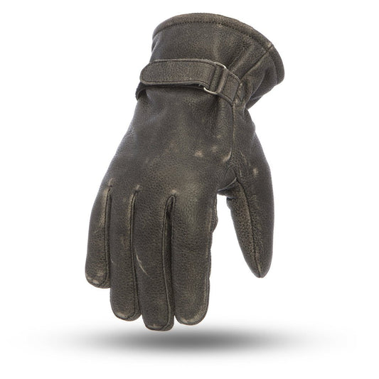 Men's Distressed Black Leather Riding Glove- "Teton"