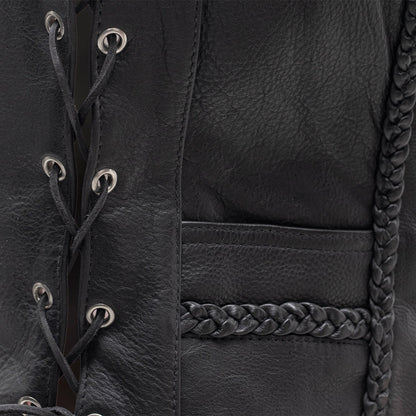 Women's Black Leather Western Style Motorcycle Vest- Trinity